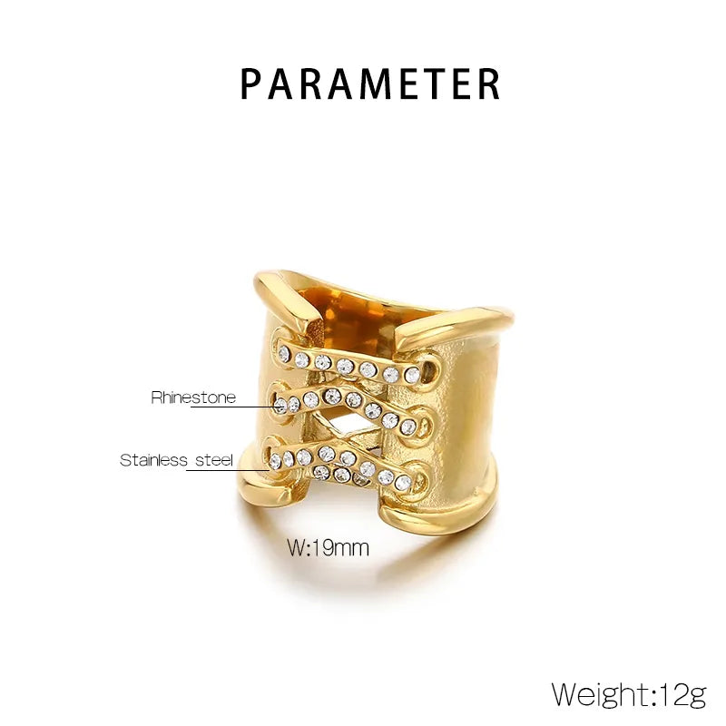 Wholesale Jewelry Simple Style Solid Color 304 Stainless Steel Rhinestones 18K Gold Plated Plating Inlay Rings