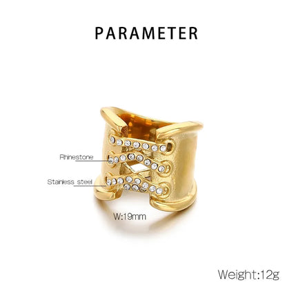 Wholesale Jewelry Simple Style Solid Color 304 Stainless Steel Rhinestones 18K Gold Plated Plating Inlay Rings