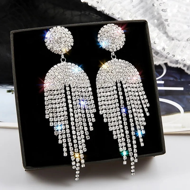 Wholesale Jewelry Simple Style Solid Color Alloy Rhinestones Inlay Drop Earrings