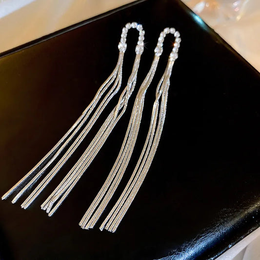 Wholesale Jewelry Simple Style Solid Color Alloy Rhinestones Tassel Inlay Drop Earrings