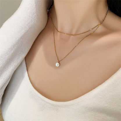 Wholesale Jewelry Simple Style Solid Color Mother Pearl Shellfish Titanium Steel Layered Necklaces