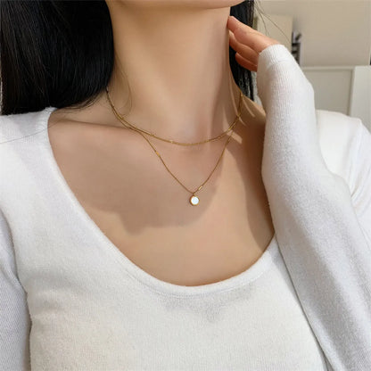 Wholesale Jewelry Simple Style Solid Color Mother Pearl Shellfish Titanium Steel Layered Necklaces