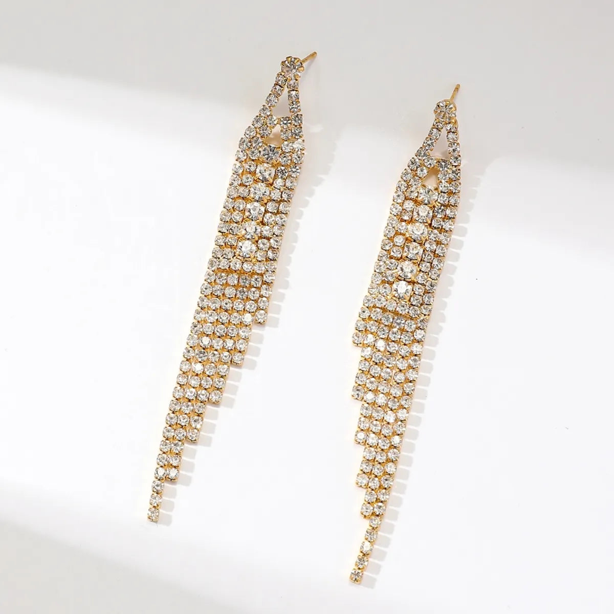 1 Pair Simple Style Solid Color Tassel Plating Inlay Rhinestone Rhinestones Silver Plated Drop Earrings