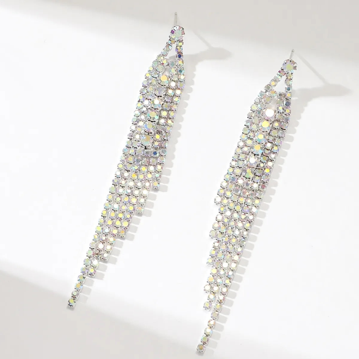 1 Pair Simple Style Solid Color Tassel Plating Inlay Rhinestone Rhinestones Silver Plated Drop Earrings