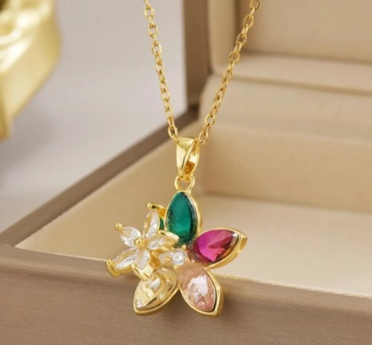 Wholesale Jewelry Simple Style Solid Color Titanium Steel Rhinestones Inlay Pendant Necklace