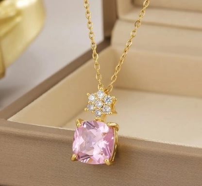 Wholesale Jewelry Simple Style Solid Color Titanium Steel Rhinestones Inlay Pendant Necklace