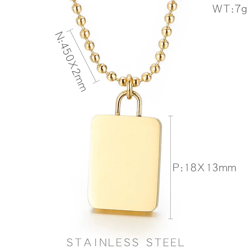 Wholesale Jewelry Simple Style Square 304 Stainless Steel 18K Gold Plated Pendant Necklace