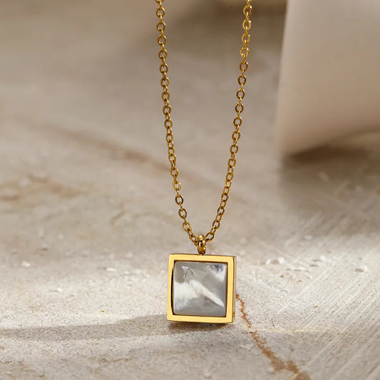 Wholesale Jewelry Simple Style Square 304 Stainless Steel Shell 14K Gold Plated Inlay Pendant Necklace