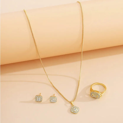 Simple Style Square Alloy Iron Plating Inlay Zircon Women'S Rings Earrings Necklace