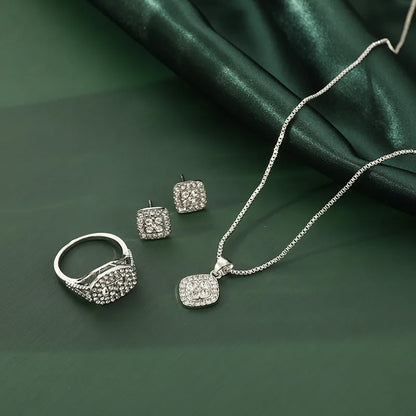 Simple Style Square Alloy Iron Plating Inlay Zircon Women'S Rings Earrings Necklace