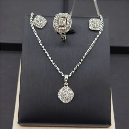 Simple Style Square Alloy Iron Plating Inlay Zircon Women'S Rings Earrings Necklace