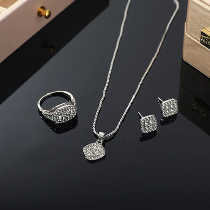 Simple Style Square Alloy Iron Plating Inlay Zircon Women'S Rings Earrings Necklace