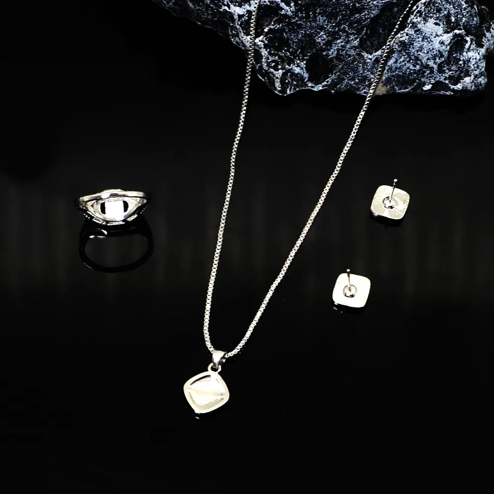 Simple Style Square Alloy Iron Plating Inlay Zircon Women'S Rings Earrings Necklace