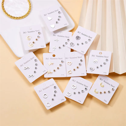 Wholesale Jewelry Simple Style Star Tree Heart Shape Stainless Steel Alloy Rhinestones Plating Inlay Ear Studs