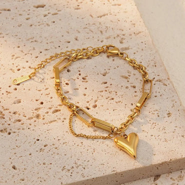 Wholesale Jewelry Simple Style Streetwear Commute Heart Shape 304 Stainless Steel 18K Gold Plated Plating Bracelets Necklace Jewelry Set