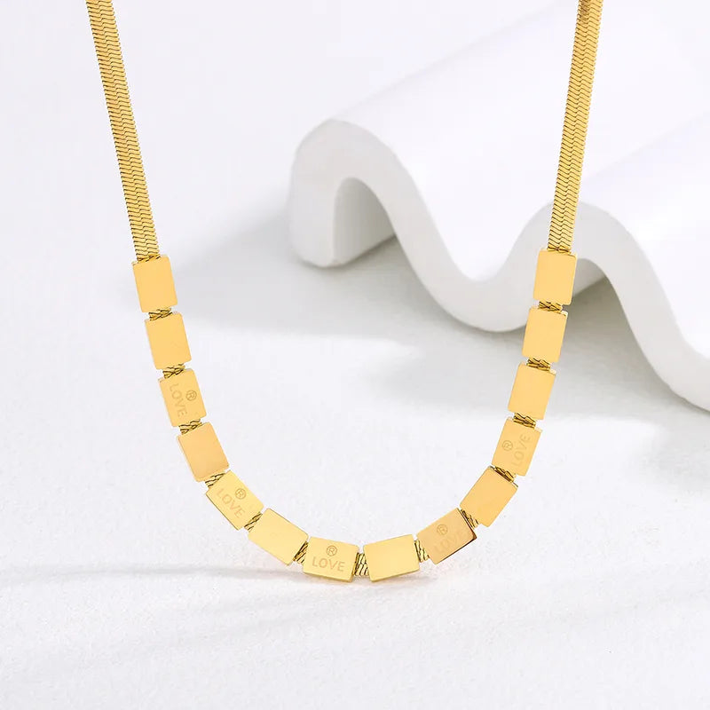 Wholesale Jewelry Simple Style Streetwear Commute Square Solid Color 304 Stainless Steel 18K Gold Plated Necklace