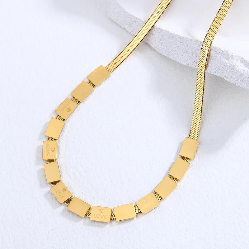 Wholesale Jewelry Simple Style Streetwear Commute Square Solid Color 304 Stainless Steel 18K Gold Plated Necklace