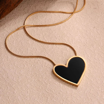 Wholesale Jewelry Simple Style Streetwear Heart Shape 304 Stainless Steel Acrylic 18K Gold Plated Inlay Necklace