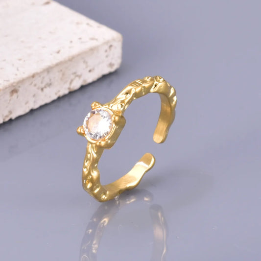 Wholesale Jewelry Simple Style Streetwear Solid Color 304 Stainless Steel Titanium Steel Rhinestones 18K Gold Plated Plating Inlay Open Rings