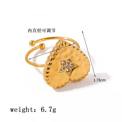 Wholesale Jewelry Simple Style U Shape Geometric Heart Shape Titanium Steel Zircon Hollow Out Inlay Open Rings