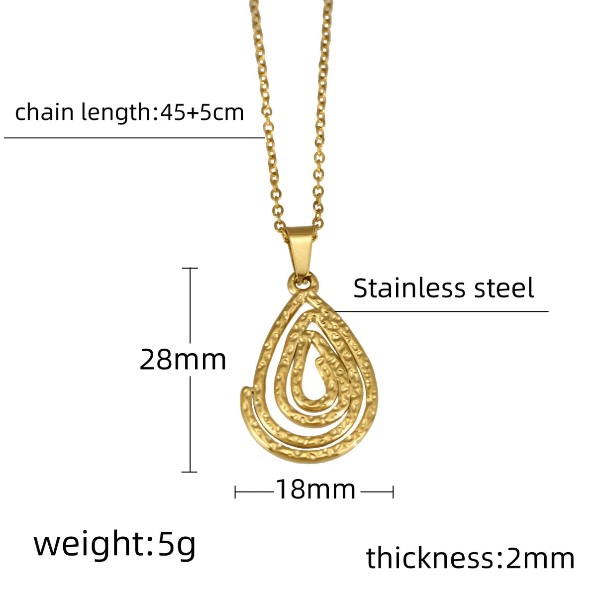 Wholesale Jewelry Simple Style Water Droplets Heart Shape 304 Stainless Steel 18K Gold Plated Pendant Necklace