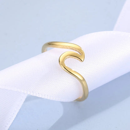 Wholesale Jewelry Simple Style Waves 304 Stainless Steel 18K Gold Plated Plating Rings