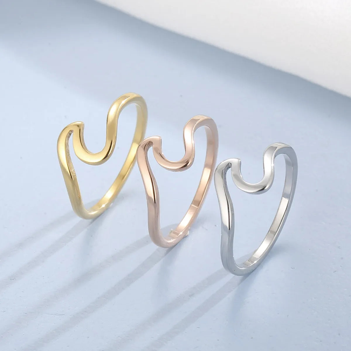 Wholesale Jewelry Simple Style Waves 304 Stainless Steel 18K Gold Plated Plating Rings