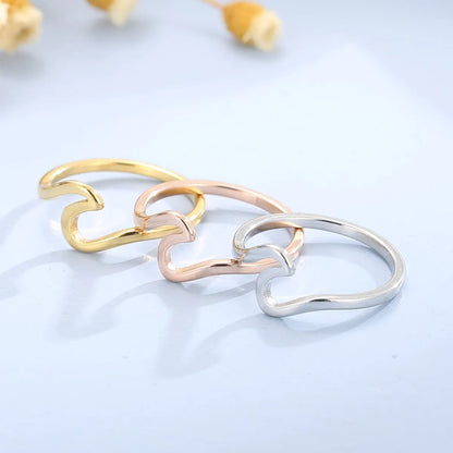 Wholesale Jewelry Simple Style Waves 304 Stainless Steel 18K Gold Plated Plating Rings