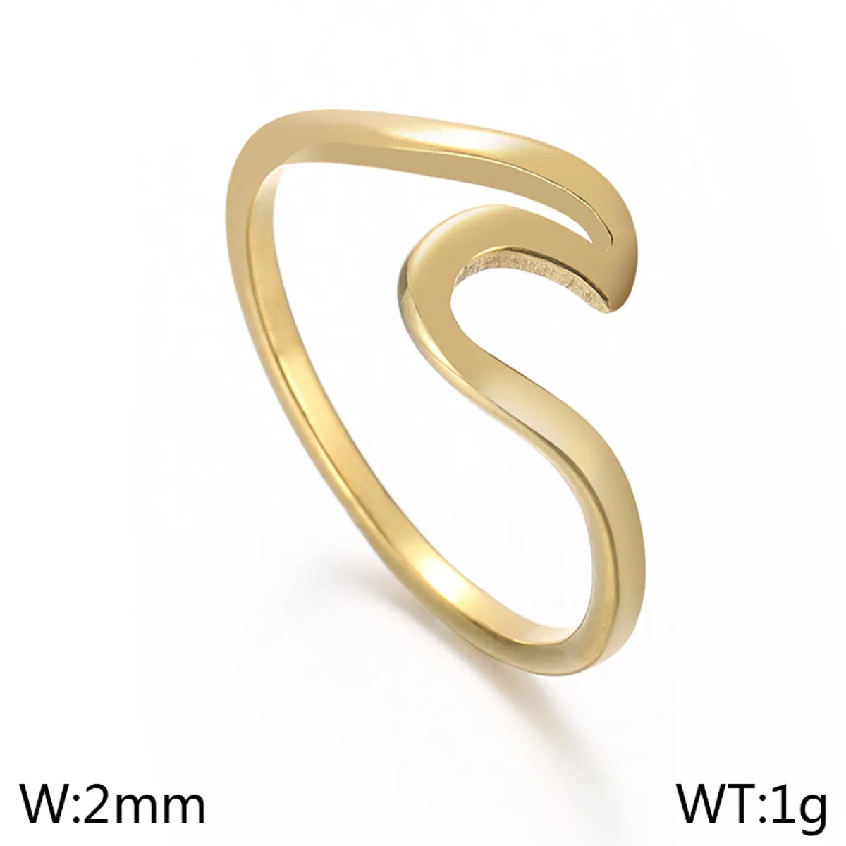 Wholesale Jewelry Simple Style Waves 304 Stainless Steel 18K Gold Plated Plating Rings