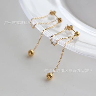 Wholesale Jewelry Small Golden Ball Chain Tassel Titanium Steel Earrings Gooddiy