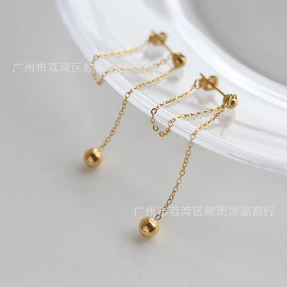 Wholesale Jewelry Small Golden Ball Chain Tassel Titanium Steel Earrings Gooddiy