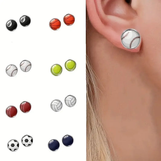 Wholesale Jewelry Sports Korean Style Billiards Basketball Football Alloy Ear Studs