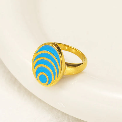 Wholesale Jewelry Streetwear Geometric 304 Stainless Steel 18K Gold Plated Enamel Rings