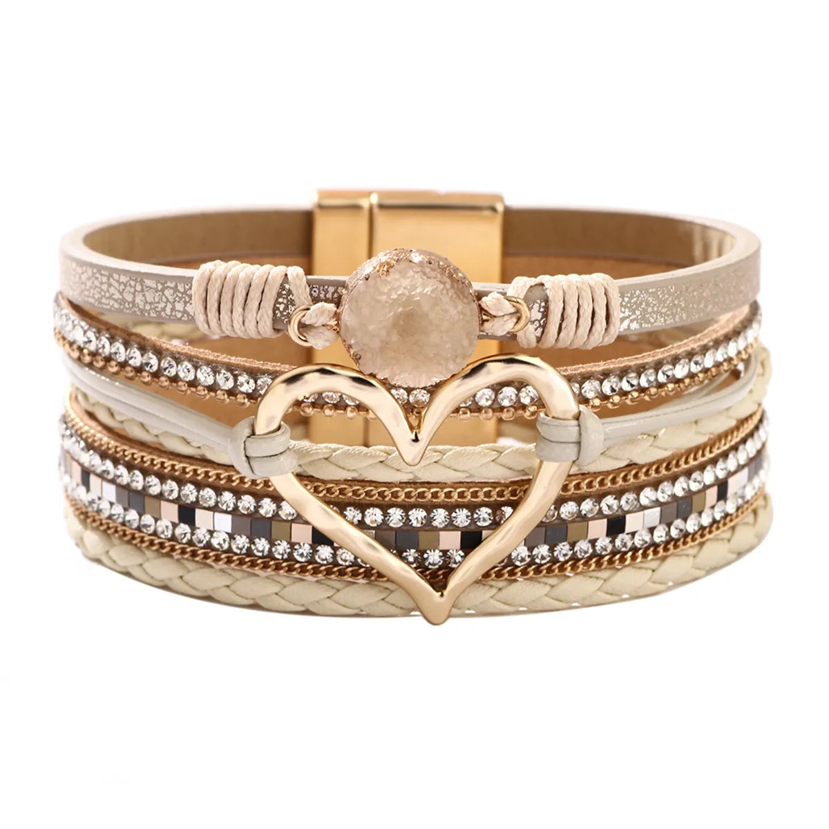 Wholesale Jewelry Streetwear Geometric Heart Shape Pu Leather Alloy Plating Bangle