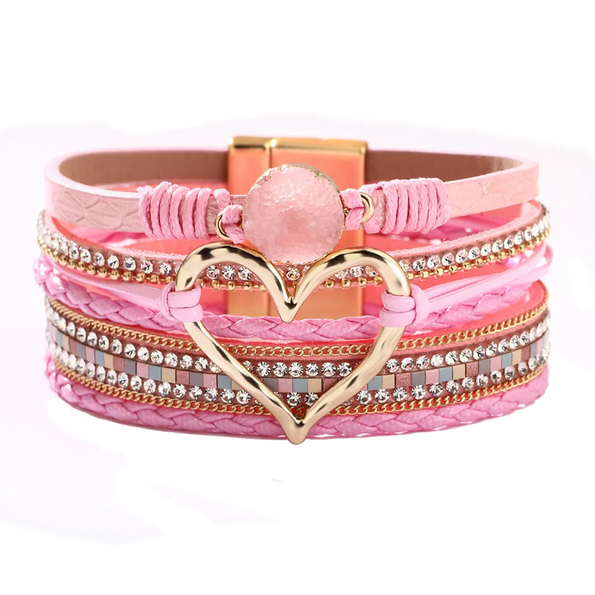 Wholesale Jewelry Streetwear Geometric Heart Shape Pu Leather Alloy Plating Bangle