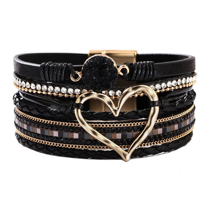 Wholesale Jewelry Streetwear Geometric Heart Shape Pu Leather Alloy Plating Bangle