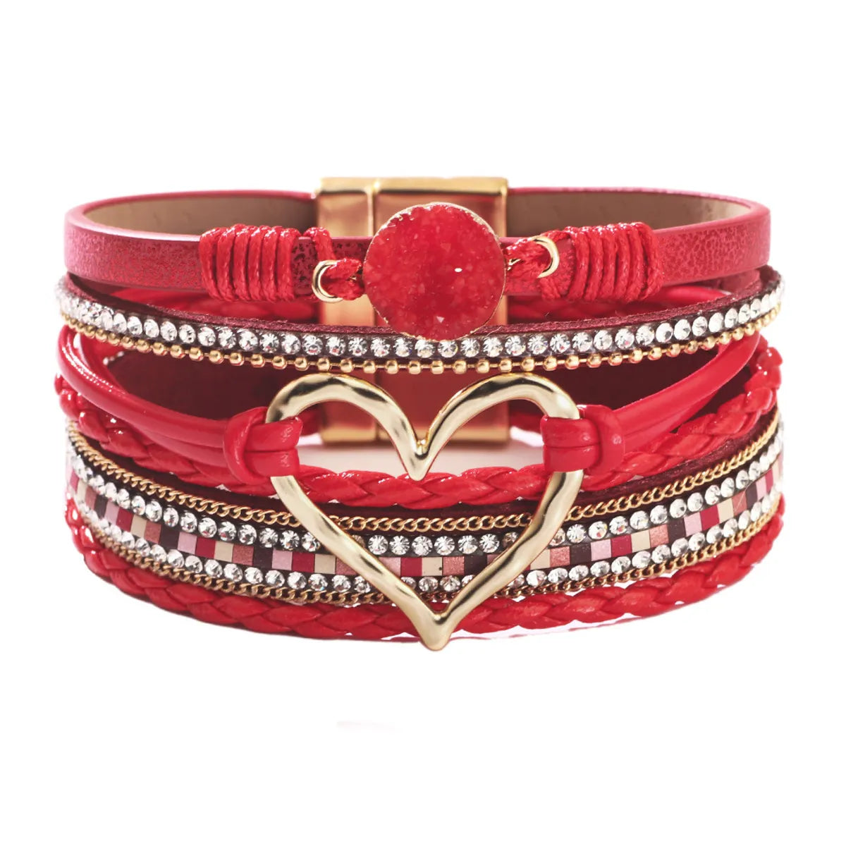 Wholesale Jewelry Streetwear Geometric Heart Shape Pu Leather Alloy Plating Bangle