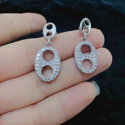 Wholesale Jewelry Streetwear Oval Alloy Rhinestones Inlay Drop Earrings