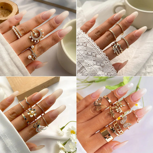 Wholesale Jewelry Streetwear Star Imitation Pearl Alloy Rhinestones Irregular Inlay Open Rings