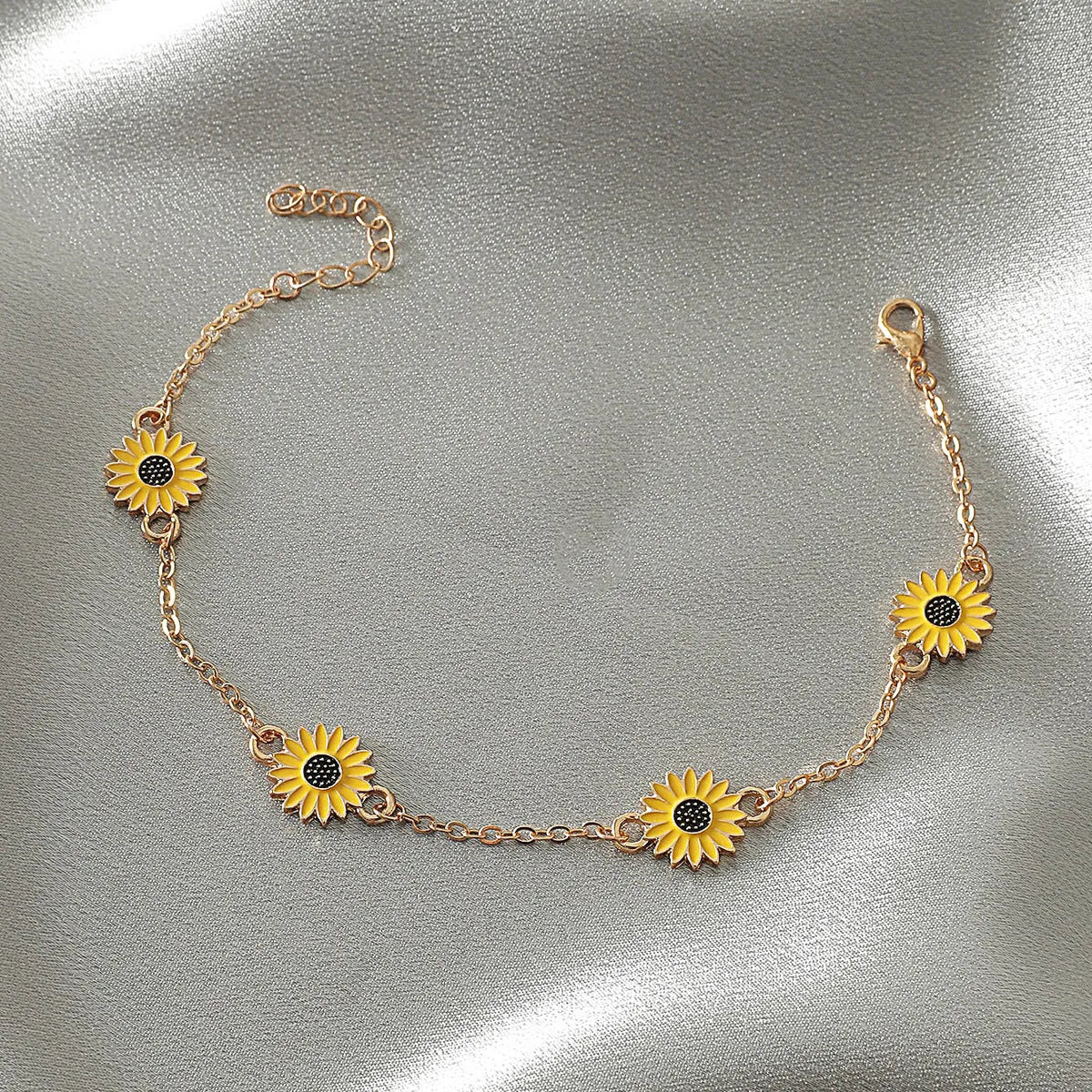 European And American New Oil Dripping Sunflower Beach Anklet Creative Personalized Fashion Sunflower Flower Little Daisy Anklet For Women