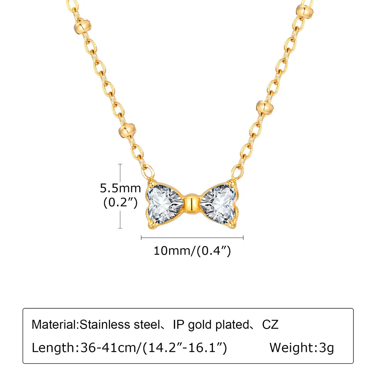 Wholesale Jewelry Sweet Classic Style Bow Knot 201 Stainless Steel Zircon 18K Gold Plated Inlay Pendant Necklace