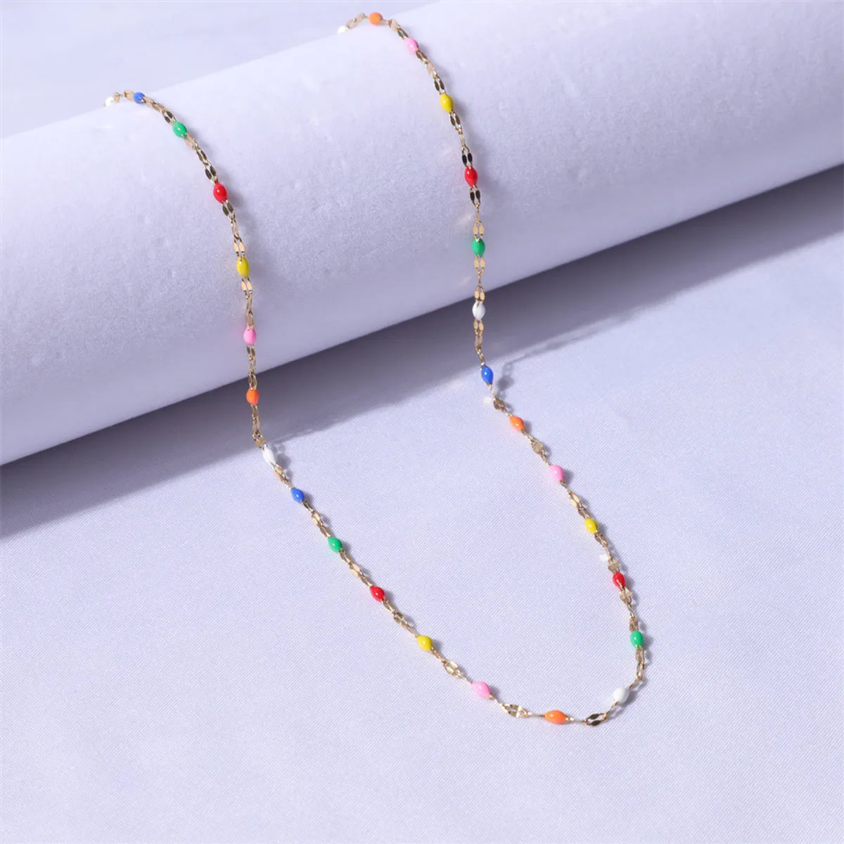 Wholesale Jewelry Sweet Color Block Titanium Steel Enamel Necklace