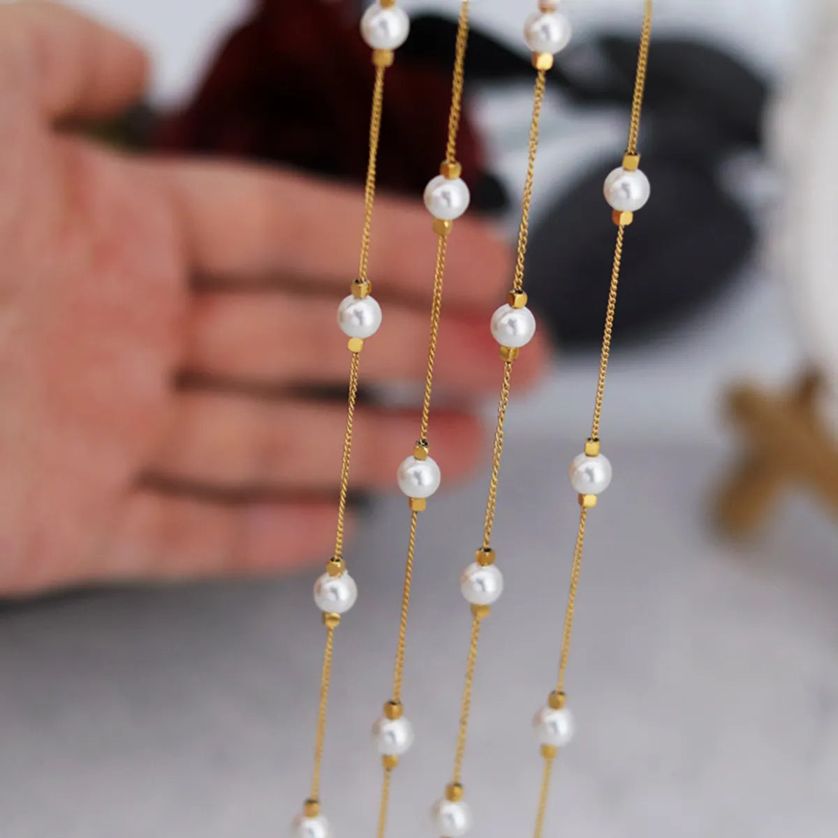 Wholesale Jewelry Sweet Commute Geometric 304 Stainless Steel Freshwater Pearl 18K Gold Plated Beaded Necklace