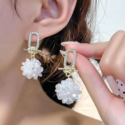 1 Pair Sweet Flower Imitation Pearl Alloy Drop Earrings