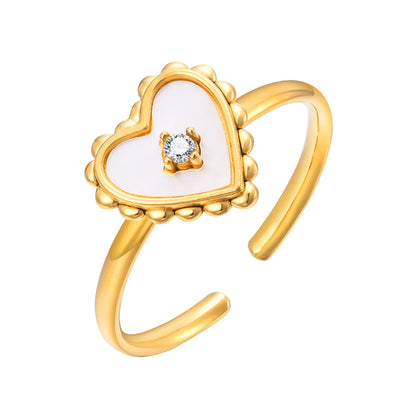 Wholesale Jewelry Sweet Heart Shape 304 Stainless Steel Shell Zircon 18K Gold Plated Inlay Open Rings