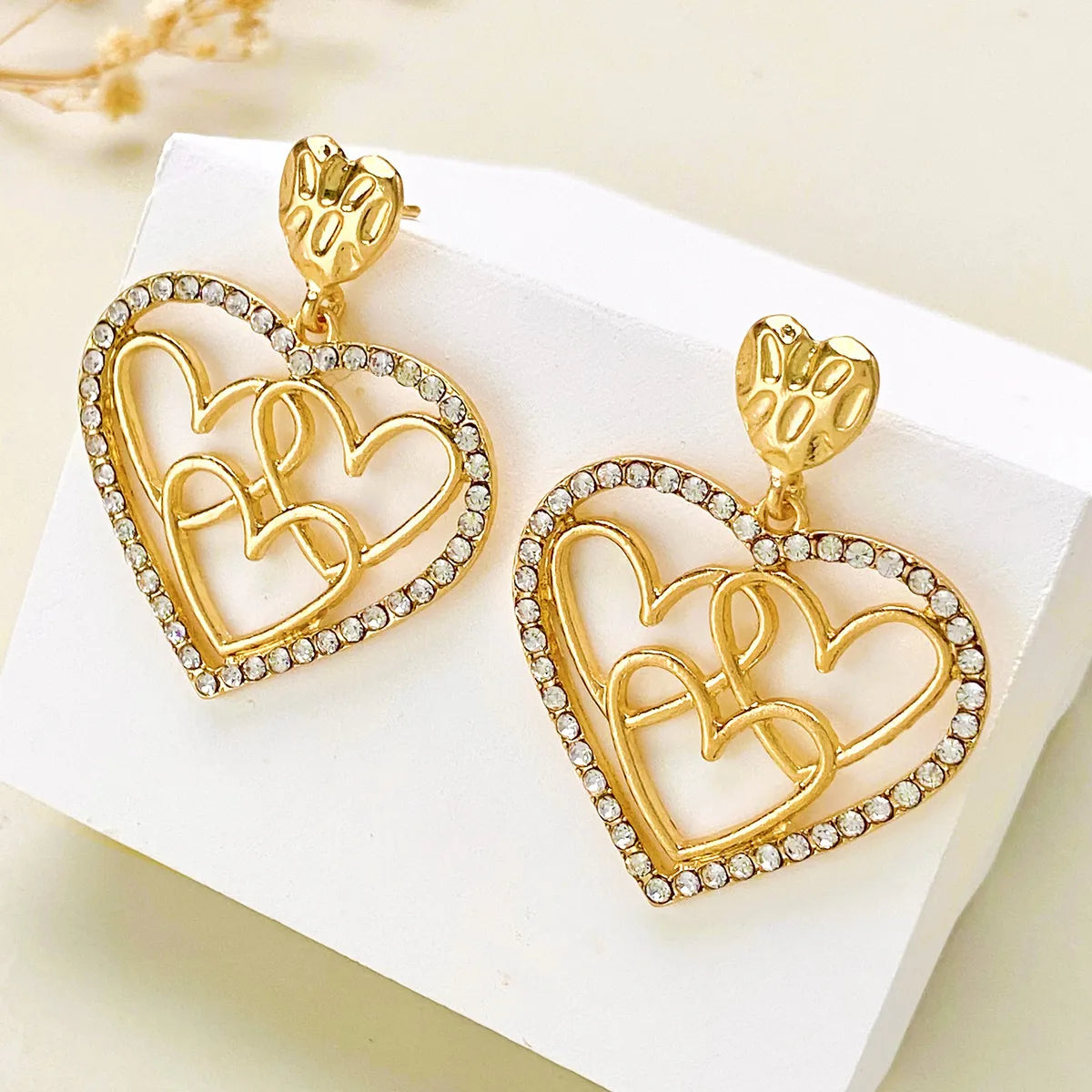 Wholesale Jewelry Sweet Heart Shape Alloy Artificial Diamond Inlay Drop Earrings