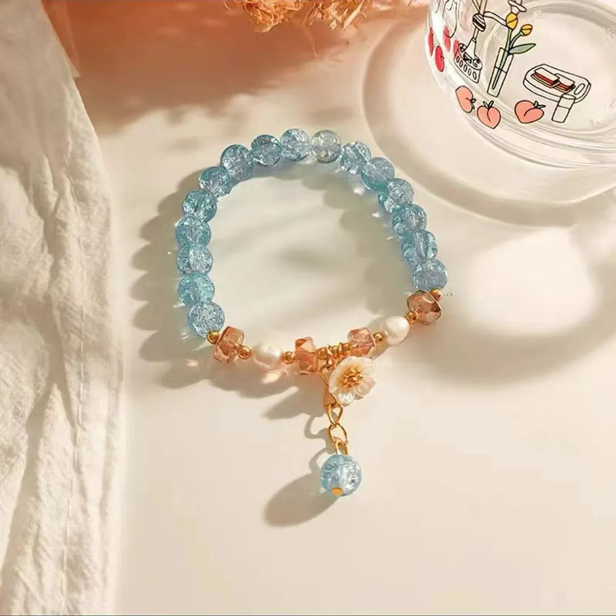 Wholesale Jewelry Sweet Heart Shape Flower Artificial Crystal Beaded Bracelets