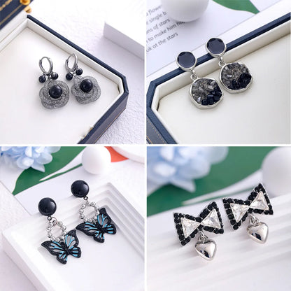 Wholesale Jewelry Sweet Heart Shape Flower Bow Knot Mixed Materials Rhinestones Pearl Plating Inlay Drop Earrings