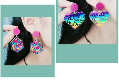 Wholesale Jewelry Sweet Heart Shape Rubik's Cube Arylic Drop Earrings