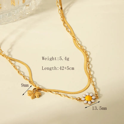 Wholesale Jewelry Sweet Pastoral Commute Little Daisy 304 Stainless Steel 14K Gold Plated Enamel Plating Bracelets Necklace